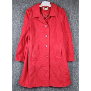 Mark Reed Wool Coat Womens 12 Red Button Front Long Sleeve EUC